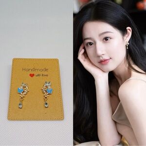 NEW Butterfly Flower Pendant Stud Earrings, 925 Sterling Silver